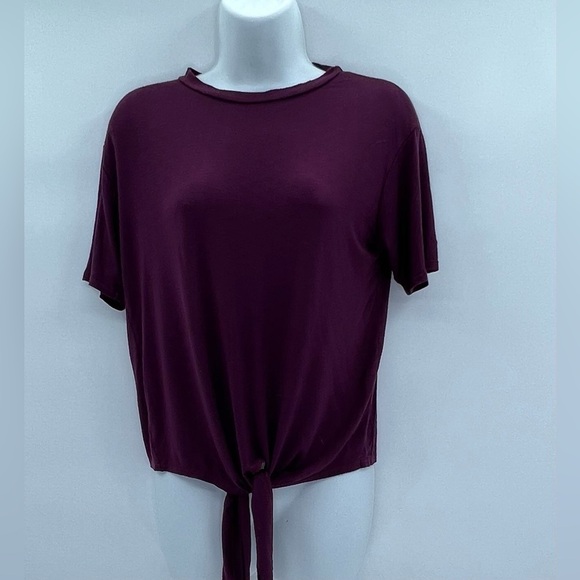 BOOHOO WOMENS MAROON TIE FRONT TEE SZ2 - Picture 3 of 12